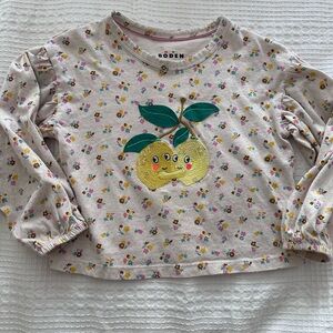 Mini Boden Cream Top with Floral and Fruit Design